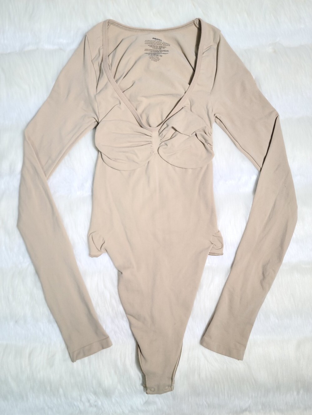 SKIMS Seamless Sculpt Long Sleeve Mid Thigh Bodysuit Clay Small NEW